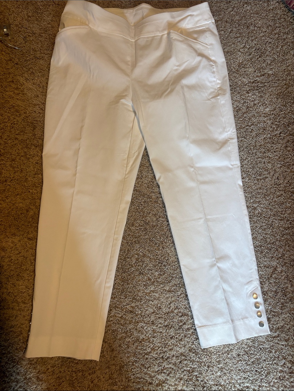 Chico's White Tailored Stretch Dress Pants with Button Cuff